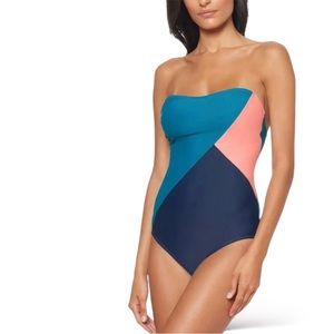 Jessica Simpson One-Piece Bandeau Color-Block Swimsuit